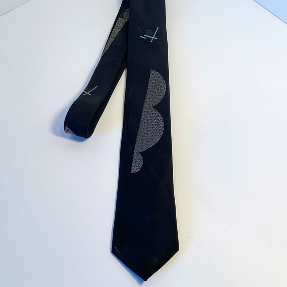 Vintage Bonjour Black Tie with Abstract Design - Picture 7 of 7